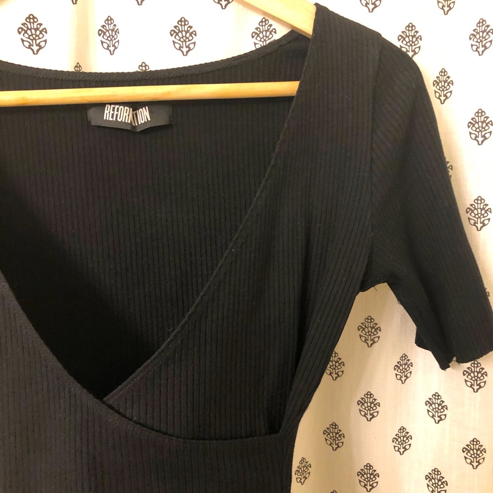 Reformation ribbed faux wrap top